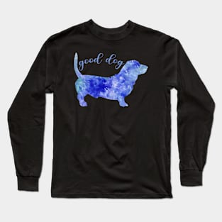 good dog watercolor blue Long Sleeve T-Shirt